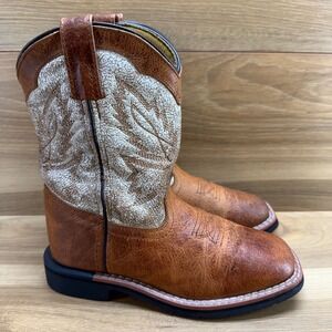 DAN POST Boys 1 D Brown Leather Square Toe Western Cowboy Boots